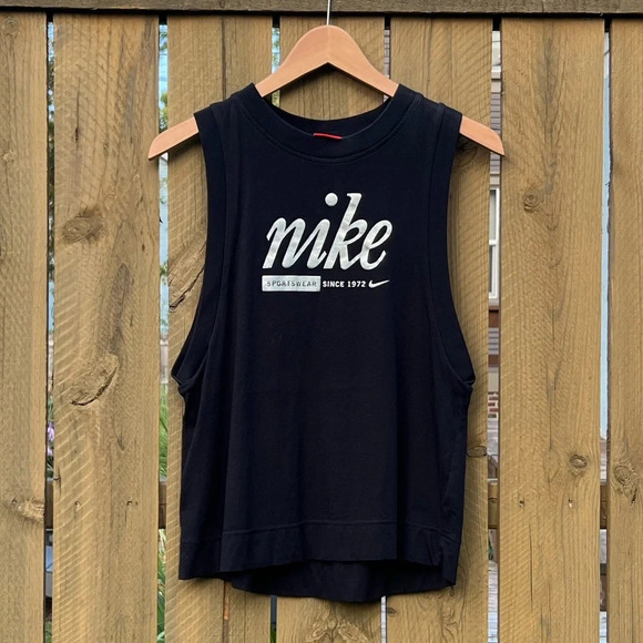 Nike Sportswear Silver Logo Black Cotton Athletic Tank Top Size Small - Picture 1 of 3